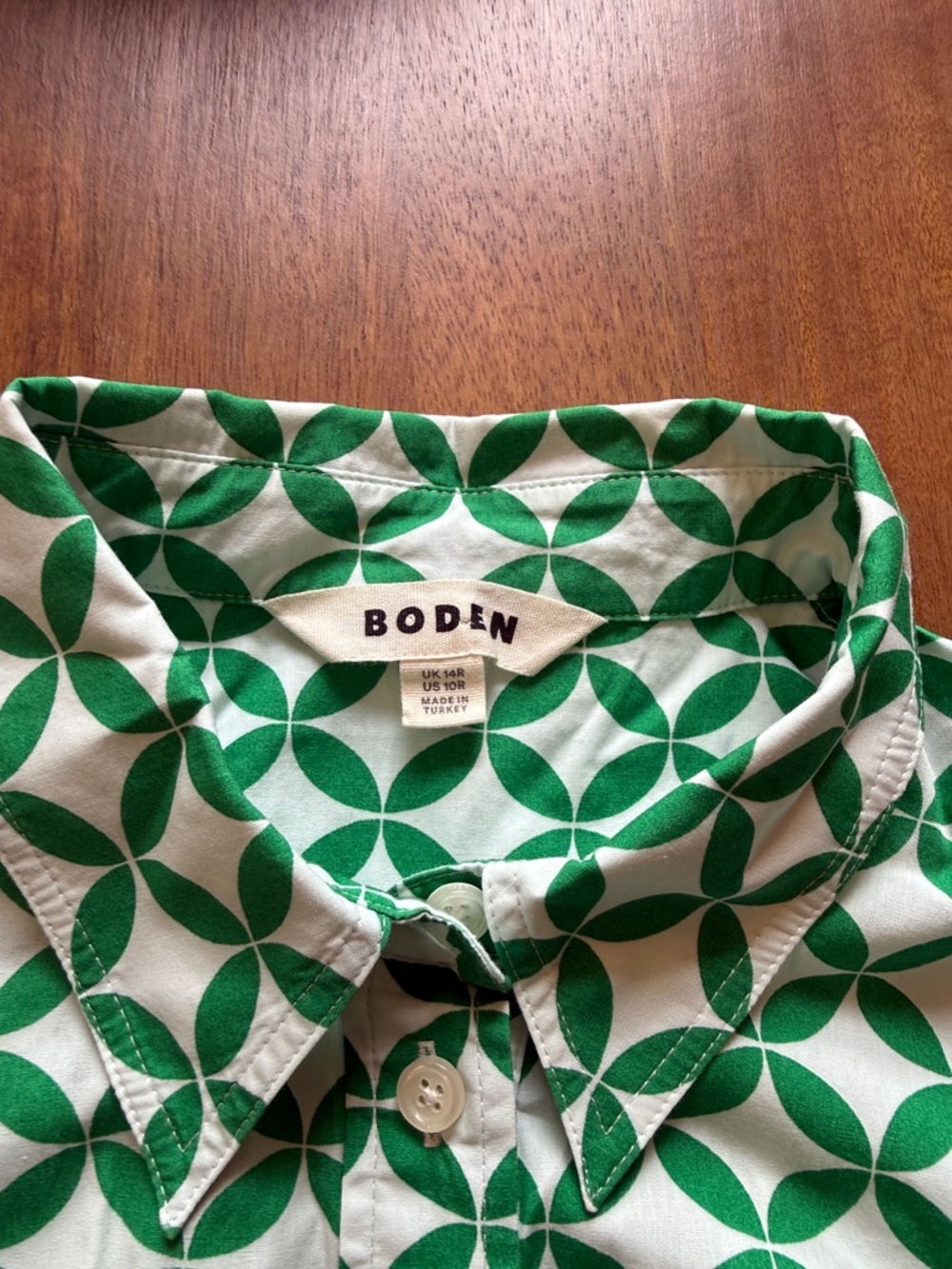 Boden Button-Front Green Diamond Print Amy Cotton Mini Dress with Pockets - Picture 5 of 6